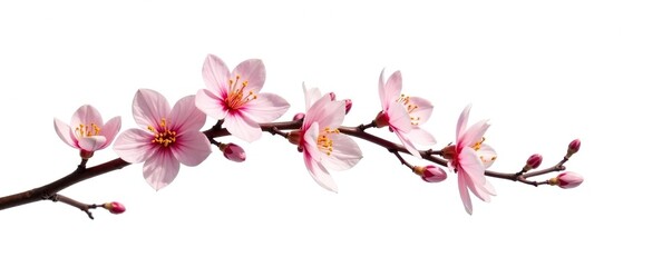 Fototapeta premium Curved and twisted branch with flowers isolated on white background, isolated, branch, floral