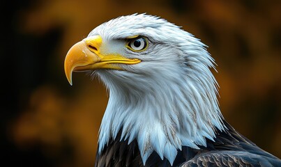 Obraz premium A close-up of a majestic eagle showcasing its sharp features and intense gaze.