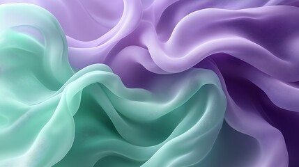 Obraz premium Abstract silky swirls of lavender and mint green blending gently, creating a soft and delicate abstract background with fluid lines 