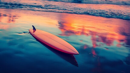 Fototapeta premium Sunset surf board on tranquil beach