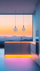 Modern Kitchen Sunset Mountain View. (1)