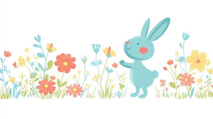 Cheerful Bunny Hopping Through Colorful Flowers