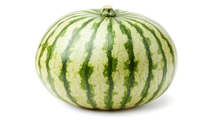 A whole round watermelon isolated on a clean white background