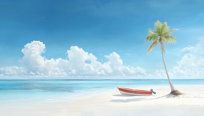 Tropical Beach Boat Serenity.