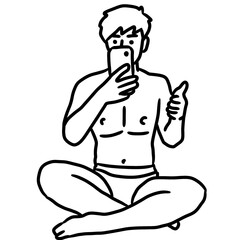 black and white of cute cartoon man for coloring book