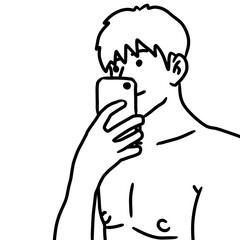 black and white of cute cartoon man for coloring book