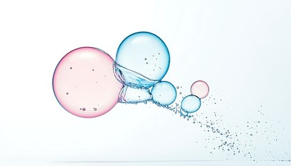 Pink & Blue Bubbles Colliding for White Background.