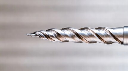 Close-up of a metal drill bit.  Detailed view of the spiral flutes
