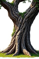 Thick and gnarled tree trunk branches isolated, bark, rustic, wood