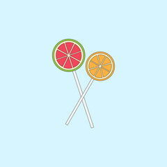 Fruity Lollipop vector illustration on blue background. Sweet snacks