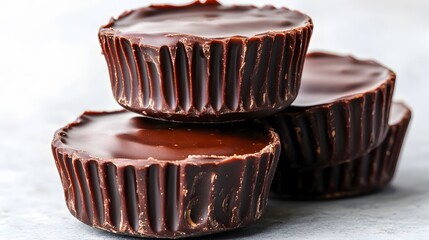 Delicious Dark Chocolate Cups Stacked Close Up Photography