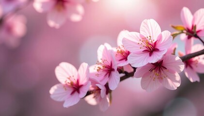 Obraz premium Delicate pink sakura blossoms, full bloom, soft petals , spring, flower pattern