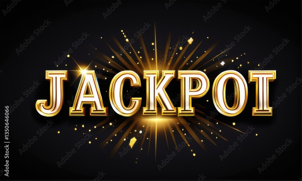 Poster golden jackpot text with sparkling rays on black background
