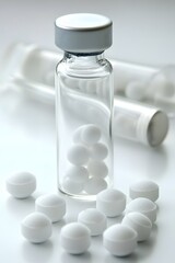 Medical Pills in Glass Vial, Healthcare, Pharmacy, Medicine