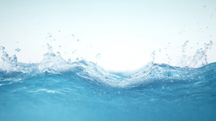Water splashing,  waves,  ocean,  blue,  clean, refreshing.  Detailed view of water surface with ripples and splashes.  Soft, light,  and airy look