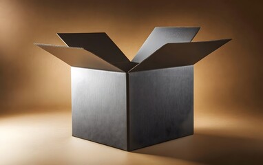 Open Black Cardboard Box on Brown Background Product Presentation Mockup