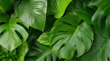 Lush Green Tropical Foliage Close Up