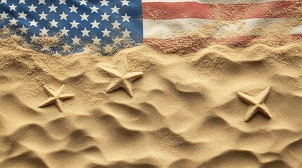 Beach sand, American flag, stars, summer