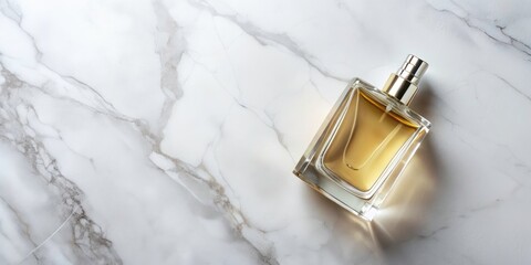 Bird's Eye View Perfume Bottle Flat Lay Marble - Natural Organic Fragrance Photography