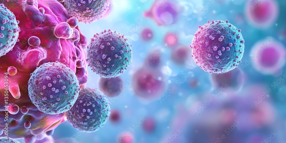 Aufkleber microscopic view of colorful cells interacting in a vibrant cellular environment during a biological