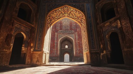 Sunlit Archway in an Ancient Mosque Interior