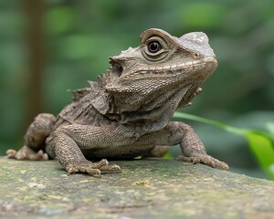 Fototapeta premium A close up portrait of a unique reptile on a rock