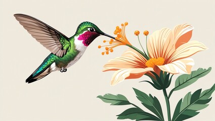 Obraz premium Hummingbird and Hibiscus: A Vibrant Floral Encounter