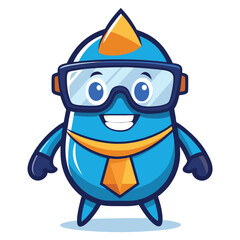 Cute, Smiling, Blue Character with Glasses and Tie