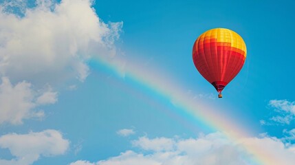 Fototapeta premium 飛んでいる気球と大きな虹の風景7