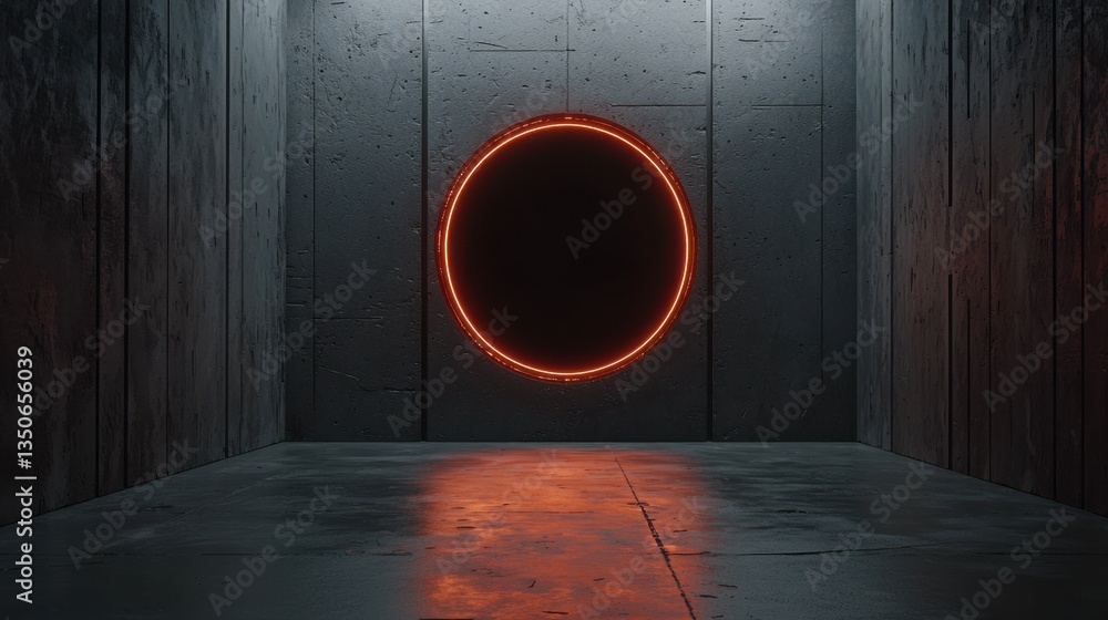 Aufkleber a dark room with a glowing red circular portal creating a striking visual contrast.