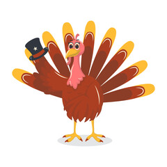 Thanksgiving Turkey Cartoon Character on White Background. Vector Illustration.