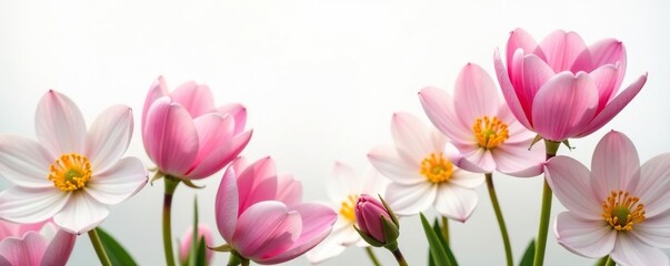 Fototapeta premium Delicate petals unfolding on a crisp white background, white, garden, flowers