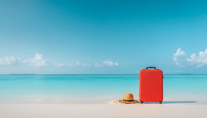 Tropical Beach Vacation: Suitcase & Hat.