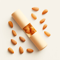 Realistic and artistic representations of almonds, almond farming, processing, and almond-based all isolated on a white background.