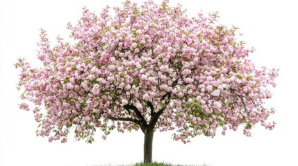 Obraz premium Spring Tree with Colorful Buds and Flowers on White Background