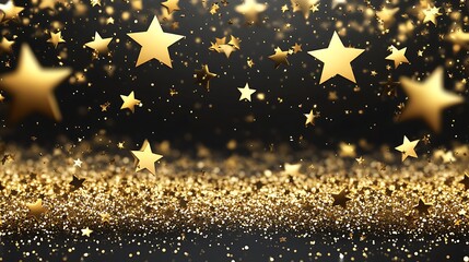 Gold stars falling on a dark glittery background