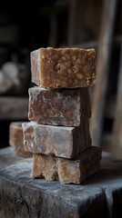Stacked Brown Sugar Cubes Rustic Still Life Photography