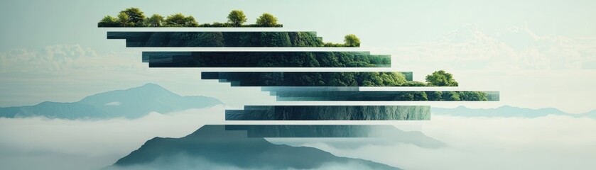 Obraz premium A surreal landscape featuring floating islands with lush greenery.