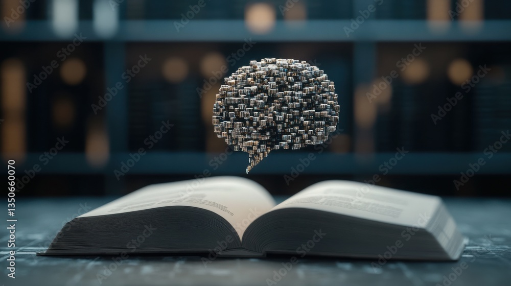 Leinwandbilder ai-powered text generator creating content from open book