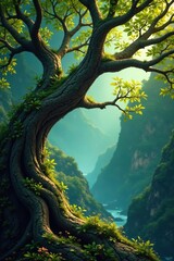 Fototapeta premium Branches intertwined with other branches and foliage, foliage, curved