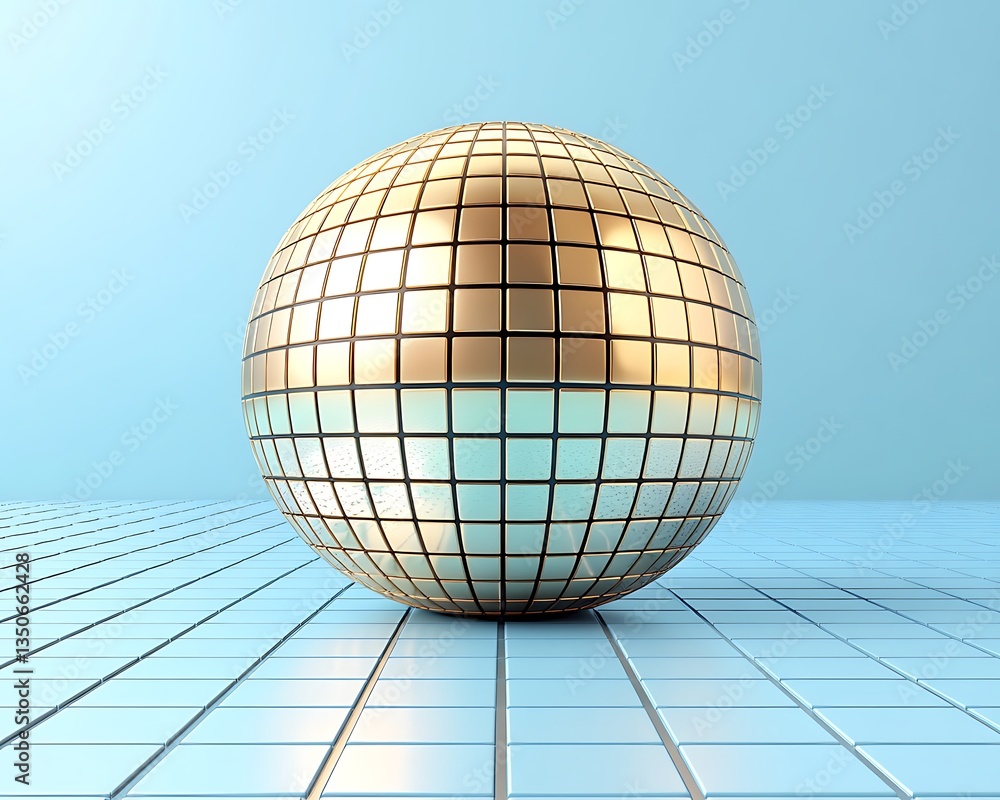 Poster a large sphere composed of many square reflective tiles is centered