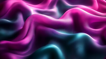 Fototapeta premium Silky magenta and emerald green swirls blending seamlessly into each other with glowing highlights and deep shadows, creating a luxurious background 
