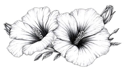 Fototapeta premium Artistic rendition of black and white hibiscus flowers blooming gracefully