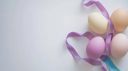 Vibrant Easter Eggs with Ribbon on White Background