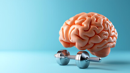 Synergistic fitness brain and dumbbell icons digital art studio environment bright colors concept of mental and physical wellness