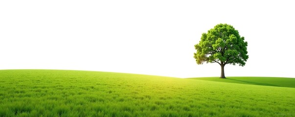 Serene landscape with a single tree isolated on white background, vastness, nature