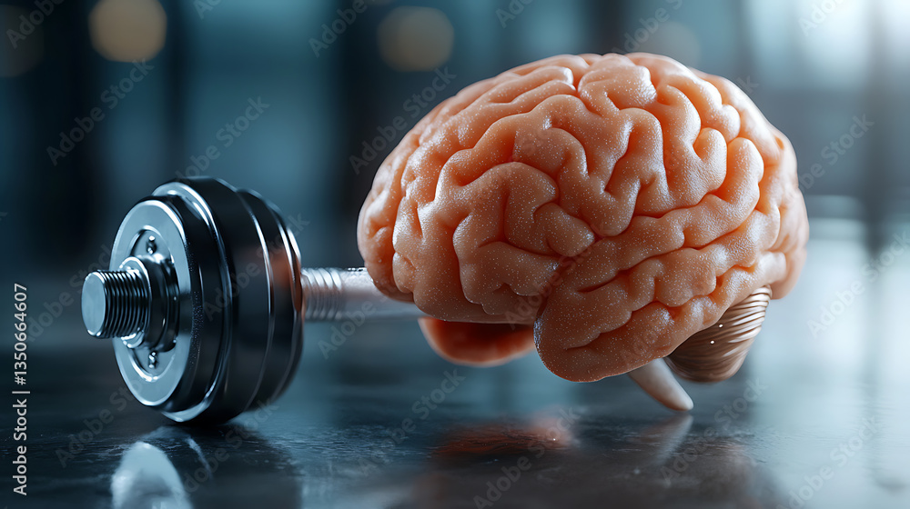 Poster brain-dumbbell fusion enhancing mental strength through physical exercise studio setting 3d render i