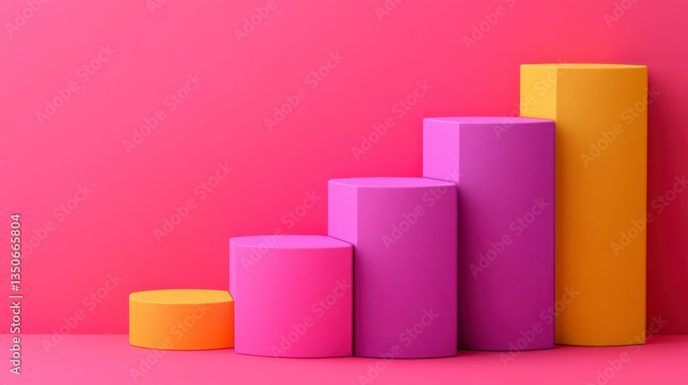 Aufkleber abstract colorful 3d rendering of ascending geometric shapes against a pink background. various size