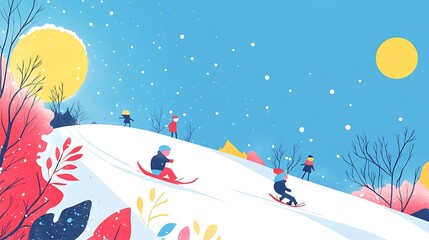 Snowy hill with winter fun, and sledding.