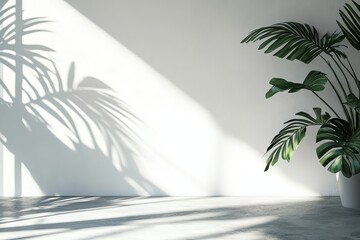 Indoor Plant Casting Shadow on White Wall Minimalist Interior Design